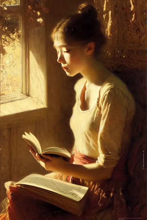 Prompt: a portrait of a girl reading a book, highly detailed, by gaston bussiere, bayard wu, greg rutkowski, odd nerdrum, maxim verehin, realism, dan dos santos, masterpiece, sharp focus, cinematic lightning