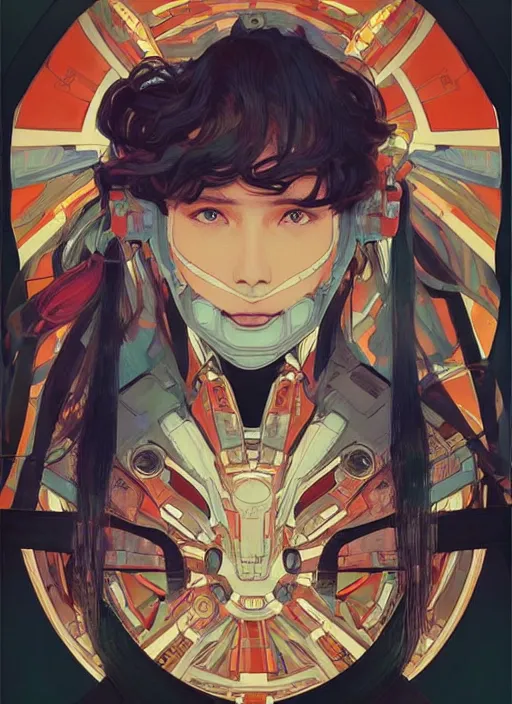 Image similar to colourful upper half portrait of army mecha robot - art by tenmyouya hisashi, hsiao - ron cheng & alphonse mucha, highly detailed, digital painting, illustration, smooth, sharp focus, intricate, symmetry, pinterest, behance, artstation