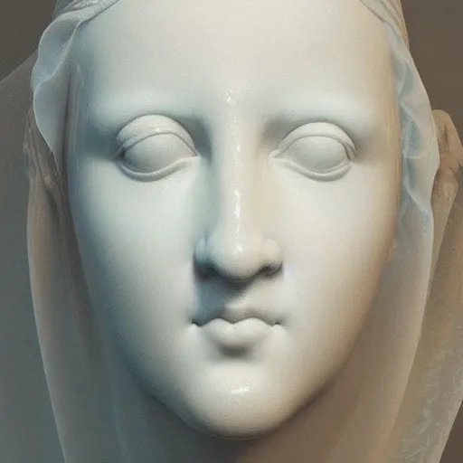 Image similar to “a masterpiece delicate renaissance marble face portrait covered with water veil, highly detailed. , artstation”