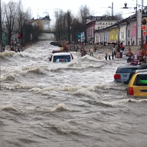 Prompt: tsunami flood the ivano - frankivsk
