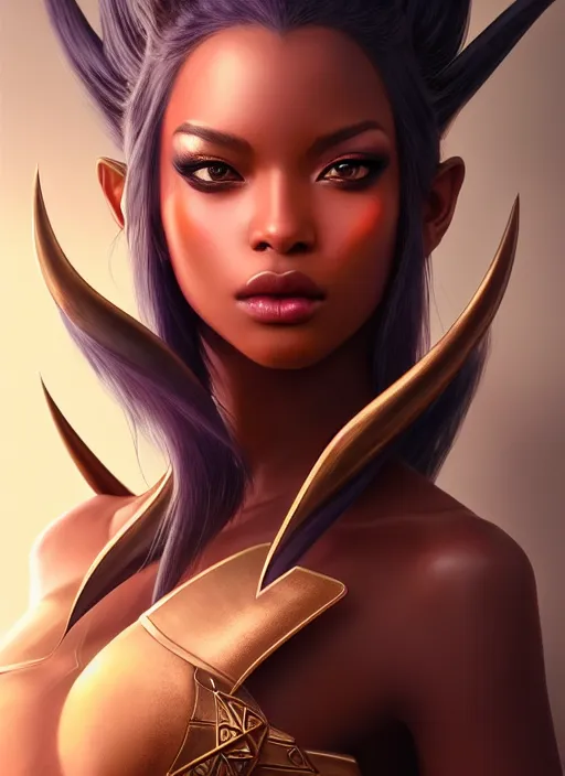 Prompt: portrait of dragoon, sharp focus, octane render, ( ( dark skin ) ), ffxi, rpg, beautiful, unreal engine, symmetrical!!, maybelline, sephora, artstation, art by artgerm, rossdraws, art by karol bak, makeup, ( ( gold ) ), ( ( meditation ) )