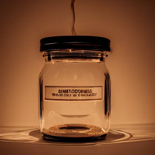 Prompt: smokey dreams in a jar, light by a single ray of sunlight, Award Winning Masterpiece On 85mm by Simon Bruntnell