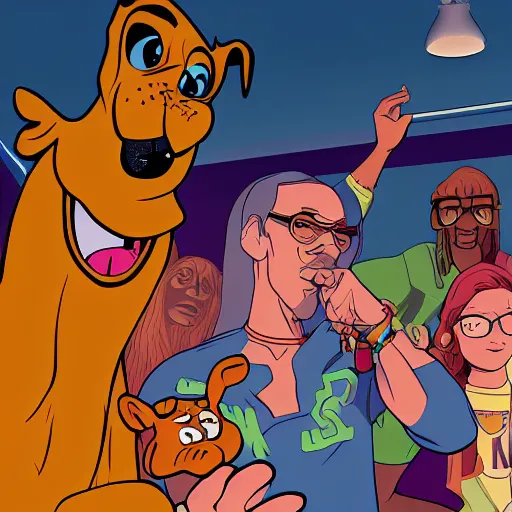 Prompt: Scooby Doo hanging out with Snoop dogg, digital art, 8k, trending on artstation, detailed