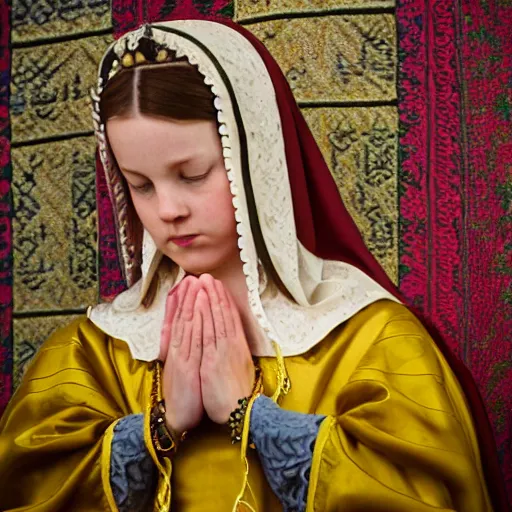 Image similar to portrait photograph of anne boleyn praying shallow dof