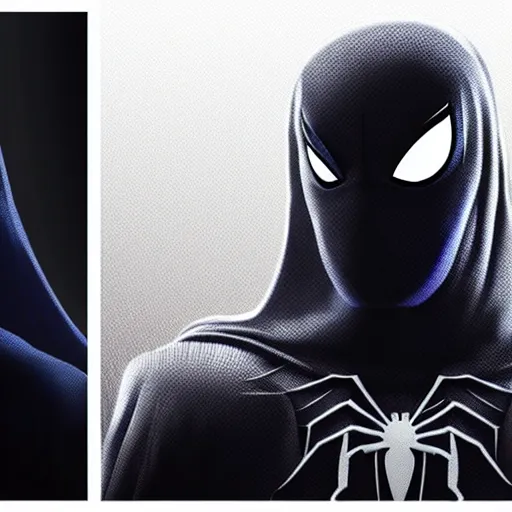 Image similar to characters portrait of Moon Knight mixed with Spiderman, merged character, 4k, highly detailed, cinematic lighting