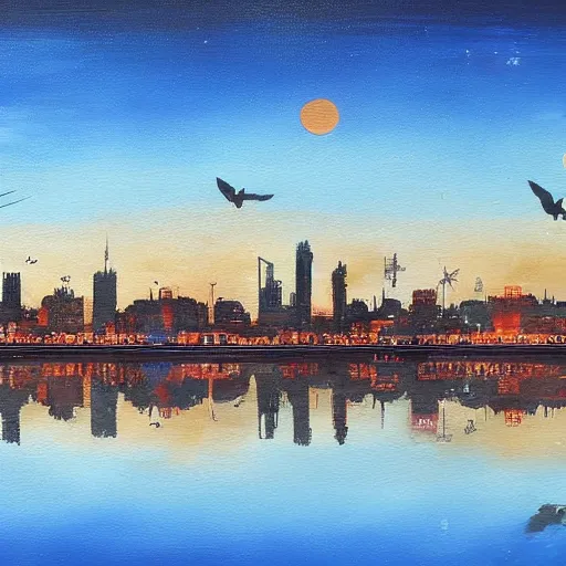 Image similar to Arnhem skyline. Beautiful artistic painting by Lurid. (2022)