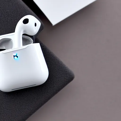 Image similar to airpods closeup, 8k, realistic, sharp, high details, photo studio quality, ray traced