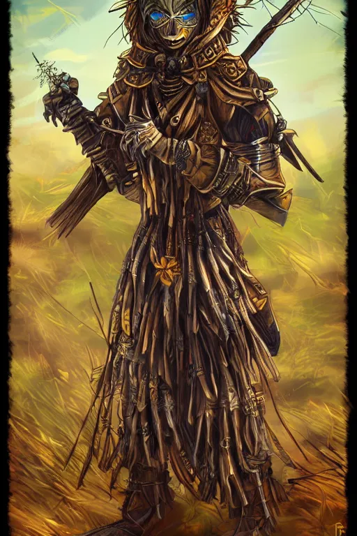 Image similar to warrior scarecrow, symmetrical, highly detailed, digital art, sharp focus, trending on art station, anime art style