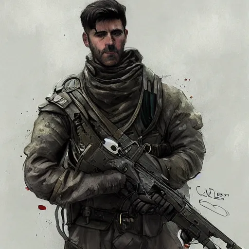 Image similar to portrait of a spanish republican officer ruben ruiz ibarruri, tragic, military art, fantasy, hd shot, digital portrait, beautiful, artstation, comic style, by artgerm, guy denning, jakub rozalski, magali villeneuve and charlie bowater