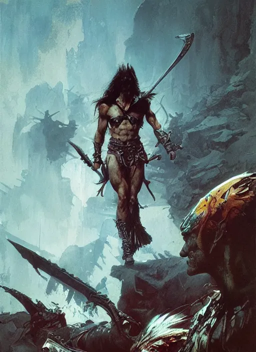 Image similar to conan the barbarian, intricate, elegant, highly detailed, vivid colors, john park, frazetta, sparth, ruan jia, jeffrey catherine jones