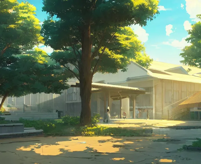 Image similar to a school building peaceful and serene incredible perspective, soft lighting, 4K, Your Name., Beautiful, ultra detailed, anime scenery concept art by Makoto Shinkai