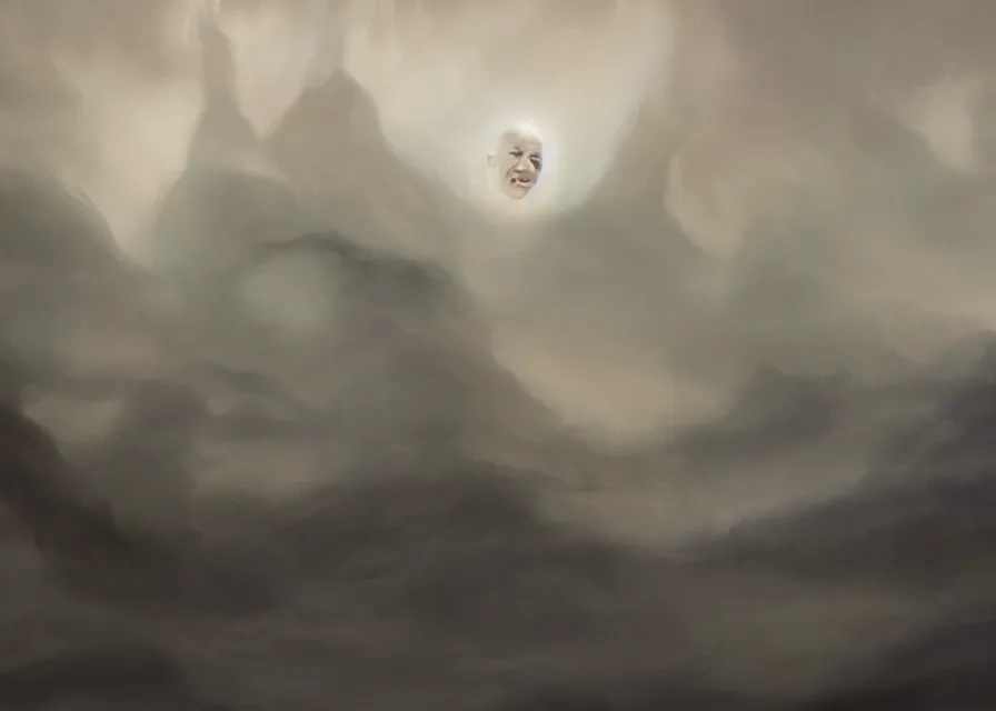 Prompt: abstract obscure painting of giant Joe Biden grinning emperor of the world emerging in dark clouds, Sidious, immense crowd of varied people, cosmic horror , trending on ArtStation, masterpiece, by Greg Rutkowski, by Ross Tran, by Fenghua Zhong, octane, lightbeam eyes, soft render, clear facial features, oil on canvas, moody lighting, cinematic, professional detailed environmental concept art