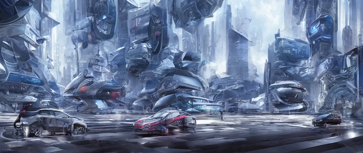 Image similar to ( ( ( nissan qashqai j 1 1 ) ) ) in a futuristic city, unique landscape, highly detailed, cybernetic, energy spheres, holy place, digital painting, artstation, concept art, sharp focus, highly detailed, art by roberto digiglio and furio tedeschi and filippo ubertino