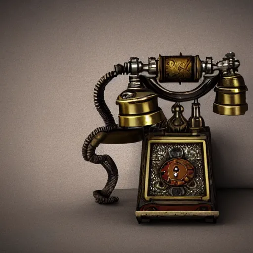 Prompt: steampunk style telephone, concept art, octane render