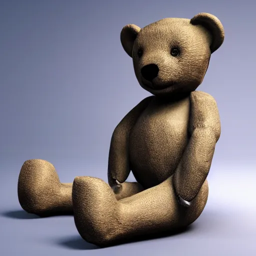 Image similar to brutalist teddy bear covered in oil, 8 k, 3 d octane render, unreal engine