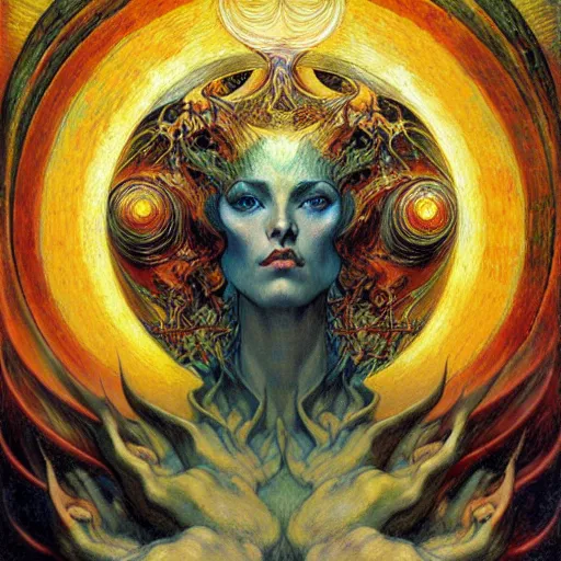 Image similar to Divine Chaos Engine by Karol Bak, Jean Delville, William Blake, and Vincent Van Gogh