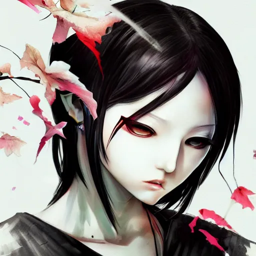 Prompt: heroine, beautiful, sui ishida with black hair art manga, hyperrealistic, highly detailed, a real photographic, digital art, digital art, 8 k, character, realistic, portrait, female samurai, symatrical, dark atmospheric lighting, manga style, artstation, symetric, lineart