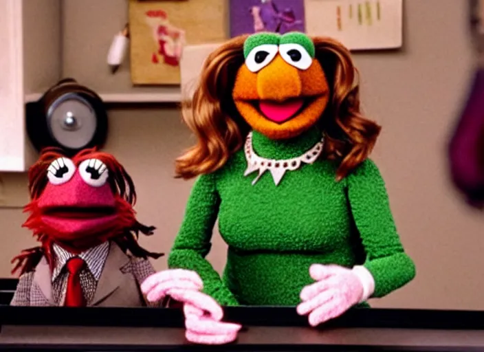 Image similar to film still of muppet!!!!! pam beesly!!!! as a muppet muppet muppet as a muppet in the tv show the muppet office