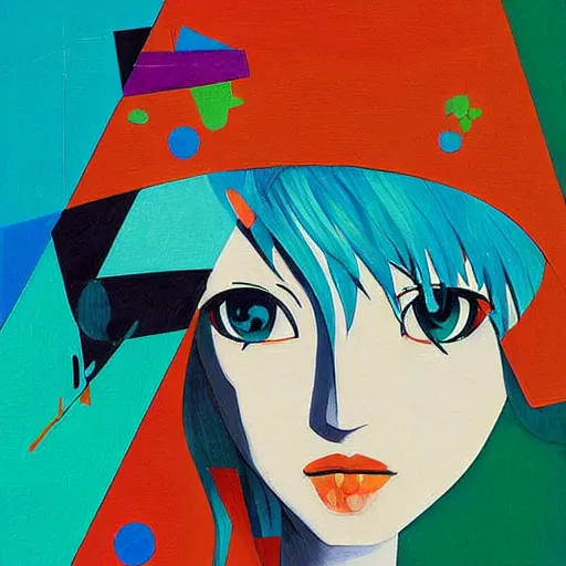 Image similar to Cubist painting of Hatsune miku by Nikolay Suetin