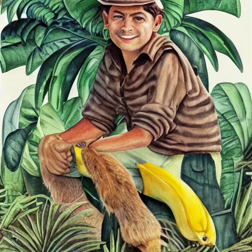 Image similar to A Banana Republic Travel and Safari Clothing Catalog cover from 1986 with Pepe, watercolor painting by Robert Stein III, illustration.