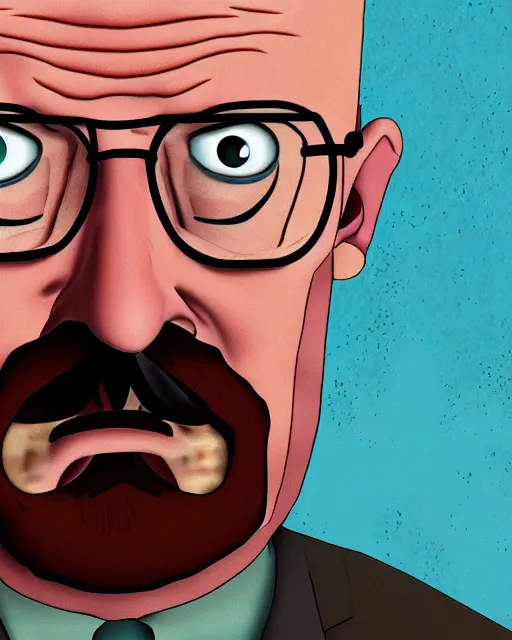 Image similar to portrait of walter white in the style of justin roiland. ugly, creepy, demonic, horror. cinematic lighting. style of rick & morty. photographic, photography. by justin roiland