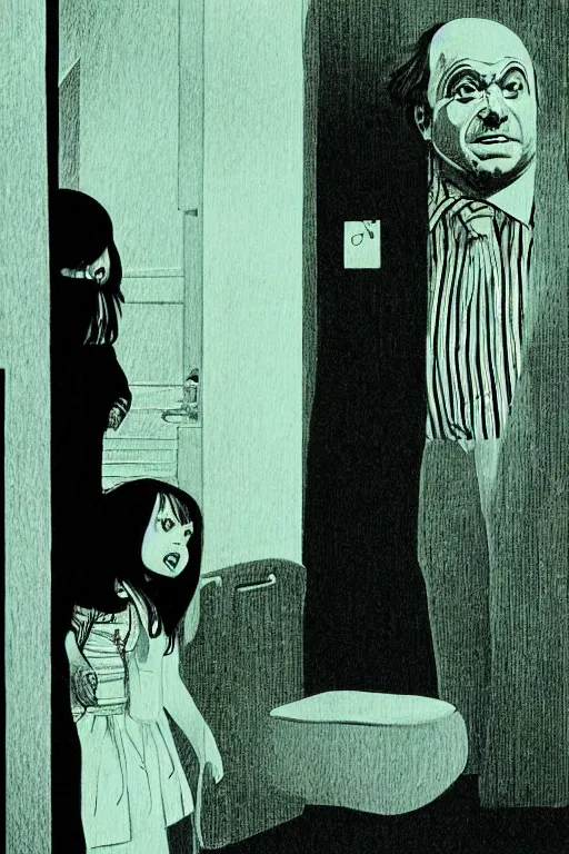 Image similar to a takumi wada illustration of a scene from the shining ( 1 9 8 0 )