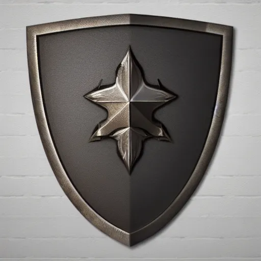 Image similar to simple hyperrealistic metal shield