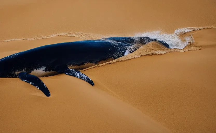 Image similar to giant whale swimming in sand dunes, photography