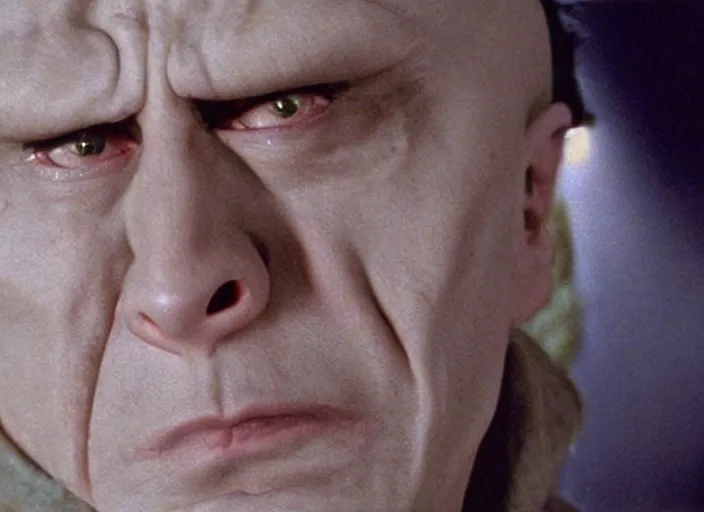 Prompt: a still of Harry Potter (2001), with Tim Curry as Voldemort