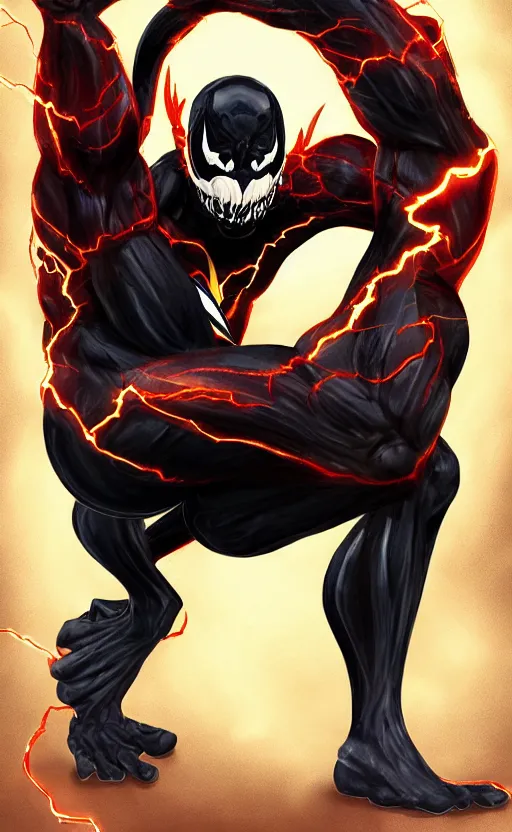 Image similar to full body portrait of venom as the flash, dynamic lighting, cinematic, ultra detailed, trending on art station, stunning visuals, creative, fantasy concept art