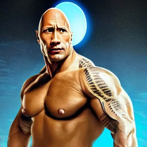 Prompt: dwayne the rock johnson but his head is replaced with an egg, dazzling lights, surreal, dramatic lighting, photorealistic, cinematic scene, super detailed, hyper realistic, bright lights