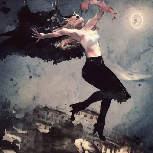 Image similar to walking in the air, 8 k resolution, beautiful, dark ambient, neoplasticism art, goth, marvel comics dslr hdr, art by artemisia gentileschi, water color, artstation, concept art, smooth, sharp focus, illustration