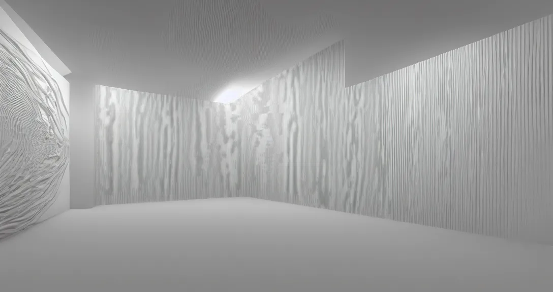 Image similar to 3 d rendering of a wall in a hyper modern art gallery with white walls, hyper detailed, soft light, unreal engine 5, 4 k, trending on artstation