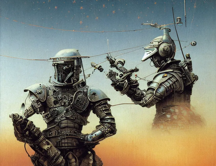 Image similar to a detailed portrait painting of a bounty hunter in combat armour and visor. cinematic sci-fi poster. Flight suit and wires, accurate anatomy. Samurai influence, fencing armour. portrait symmetrical and science fiction theme with lightning, aurora lighting. clouds and stars. Futurism by beksinski carl spitzweg moebius and tuomas korpi. baroque elements. baroque element. intricate artwork by caravaggio. Oil painting. Trending on artstation. 8k
