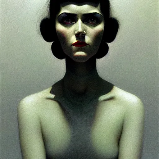Image similar to concept portrait of woman from 2 0 s decade of xx century, dark atmosphere, lynchian, film noir, concept art, art by kuvshinov ilya and zdislav beksinski and wayne barlowe