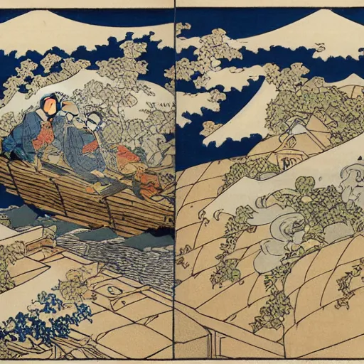 Image similar to Nantes city, Hokusai style