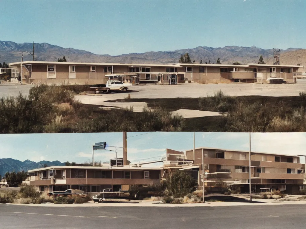 Prompt: a midcentury modern motel in reno nevada 1 9 6 7