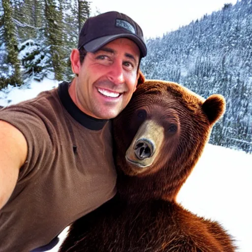 Image similar to Bear Grills selfie with a brown bear