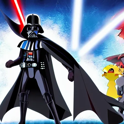 Prompt: Darth Vader in the anime Pokémon movie, film still