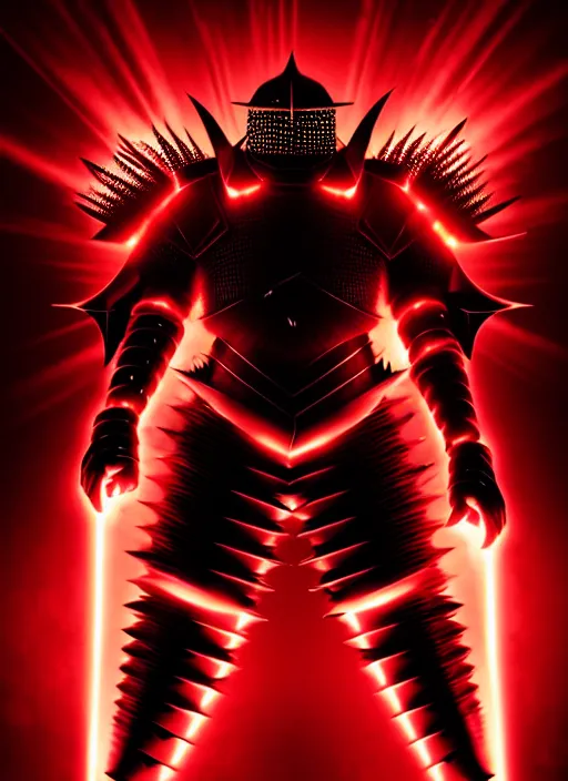 Image similar to a striking cinematic full body manga portrait of a long black haired male teenager wearing imposing red jagged spiked plate armour and glowing with raging powerful red energy by hirohiko araki and beeple, fine details, digital art, character concept art, volumetric lighting, cinematic light, photorealistic