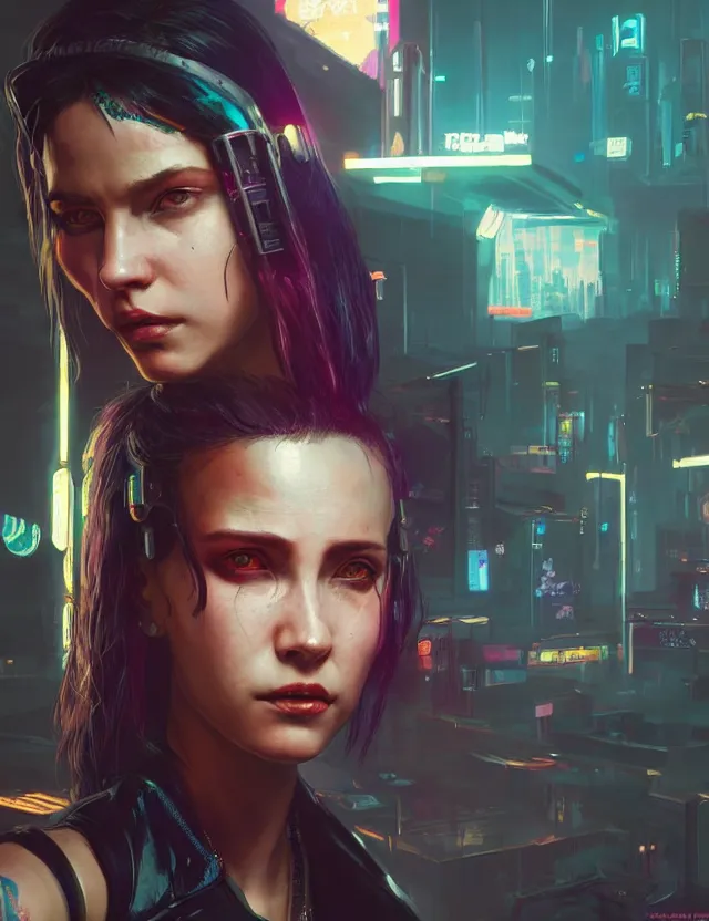 Image similar to close portrait of a young female waitress as cyberpunk 2 0 7 7 concept art, art by ryo shiotani and greg rutkowski, intricate, beautiful, cute, cinematic lighting, vintage art by serge ivanoff, high resolution, very detailed