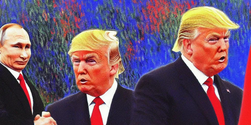 Prompt: trump, putin, painted by monet