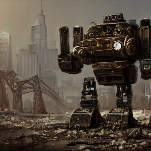 Image similar to Huge Sponge Bob mecha robot abandoned under a bridge. rusting, apocalyptic dystopia. unreal engine, 4k, trending on artstation, digital painting, highly detailed