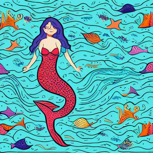 Prompt: Full body mermaid swimming in the sea, Anthropomorphic, highly detailed, colorful, illustration, smooth and clean vector curves, no jagged lines, vector art, smooth