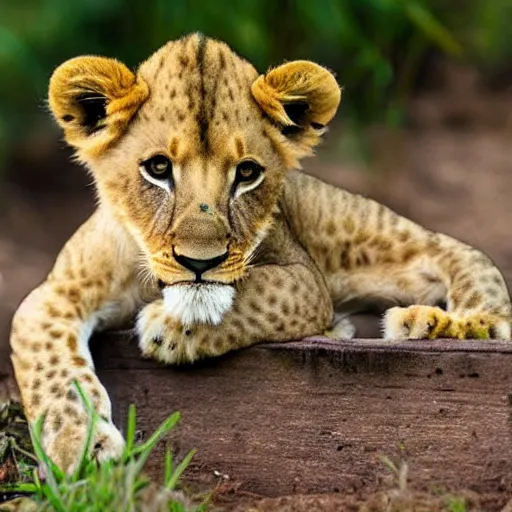 Prompt: a sticker of a lion cub