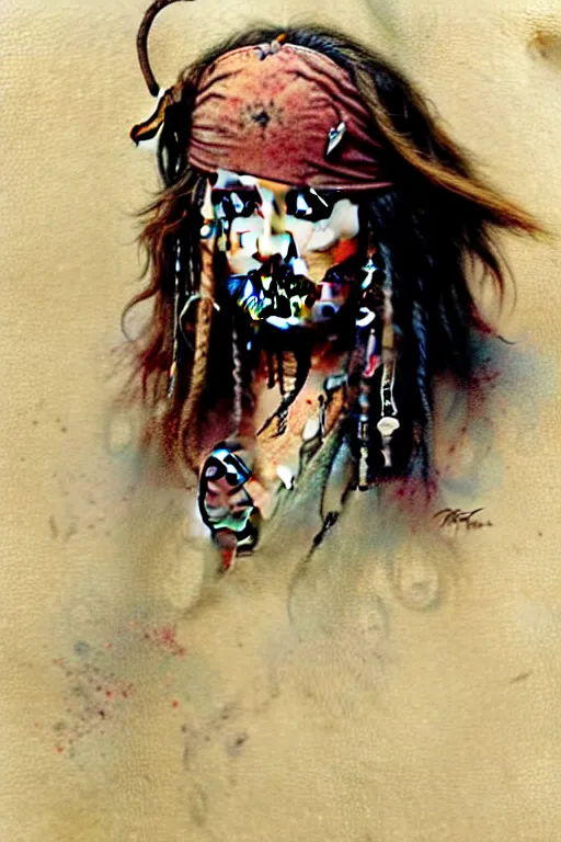 Prompt: ( ( ( ( ( 1 9 5 0 s jack sparrow. muted colors. ) ) ) ) ) by jean - baptiste monge!!!!!!!!!!!!!!!!!!!!!!!!!!!