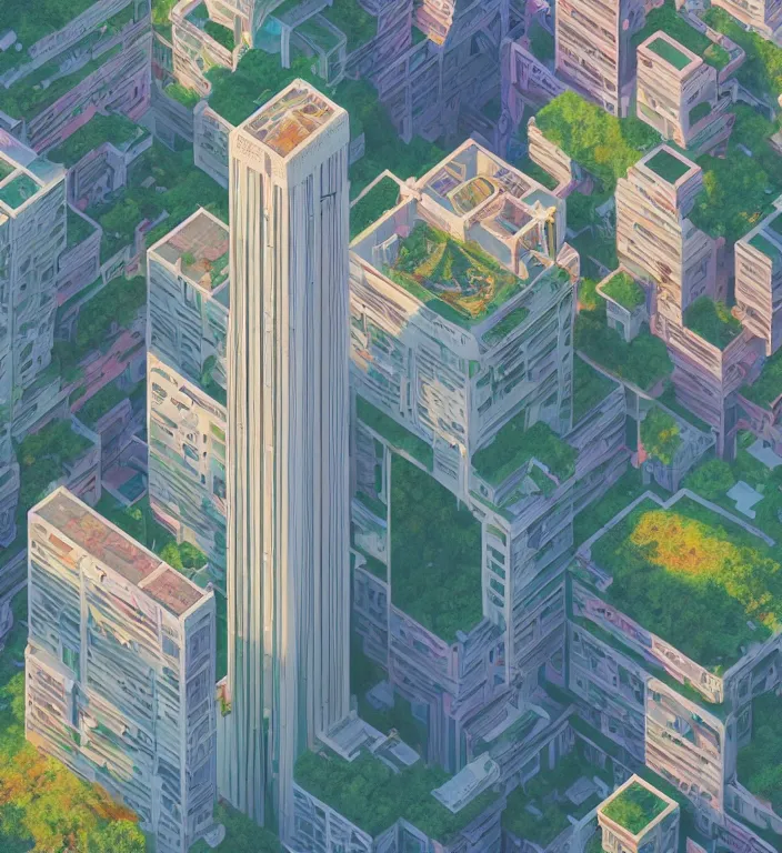 Prompt: beautiful isometric fractal totem in hong kong, shot from drone, trending on artstation art by james gilleard and edward hopper, highly detailed, cg society contest winner