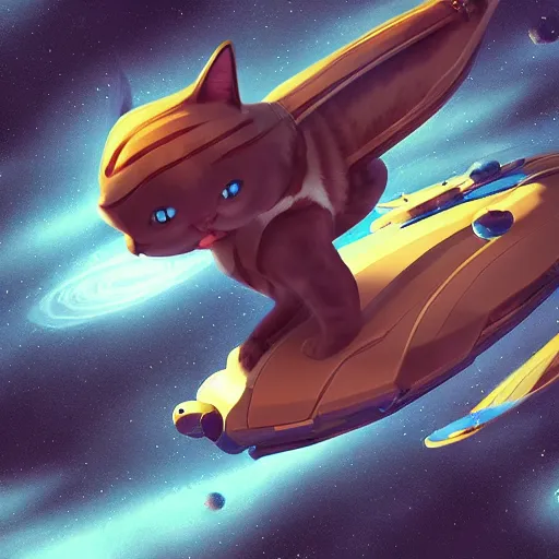 Image similar to a cat flying a space ship, digital artwork, high quality, artstation