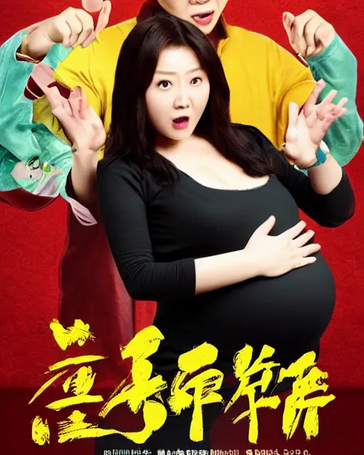 Prompt: Poster for a Chinese comedy movie about a pregnant man