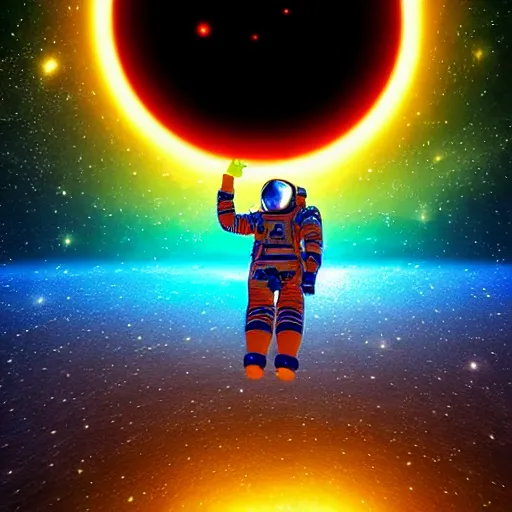 Image similar to astronaut floating in a galaxy : : 3 glowing sun : : 2 many shining stars : : 1 cyberdelic, nintendocore, supremely digital, space - age, unreal engine, super detailed, dreamlike lighting